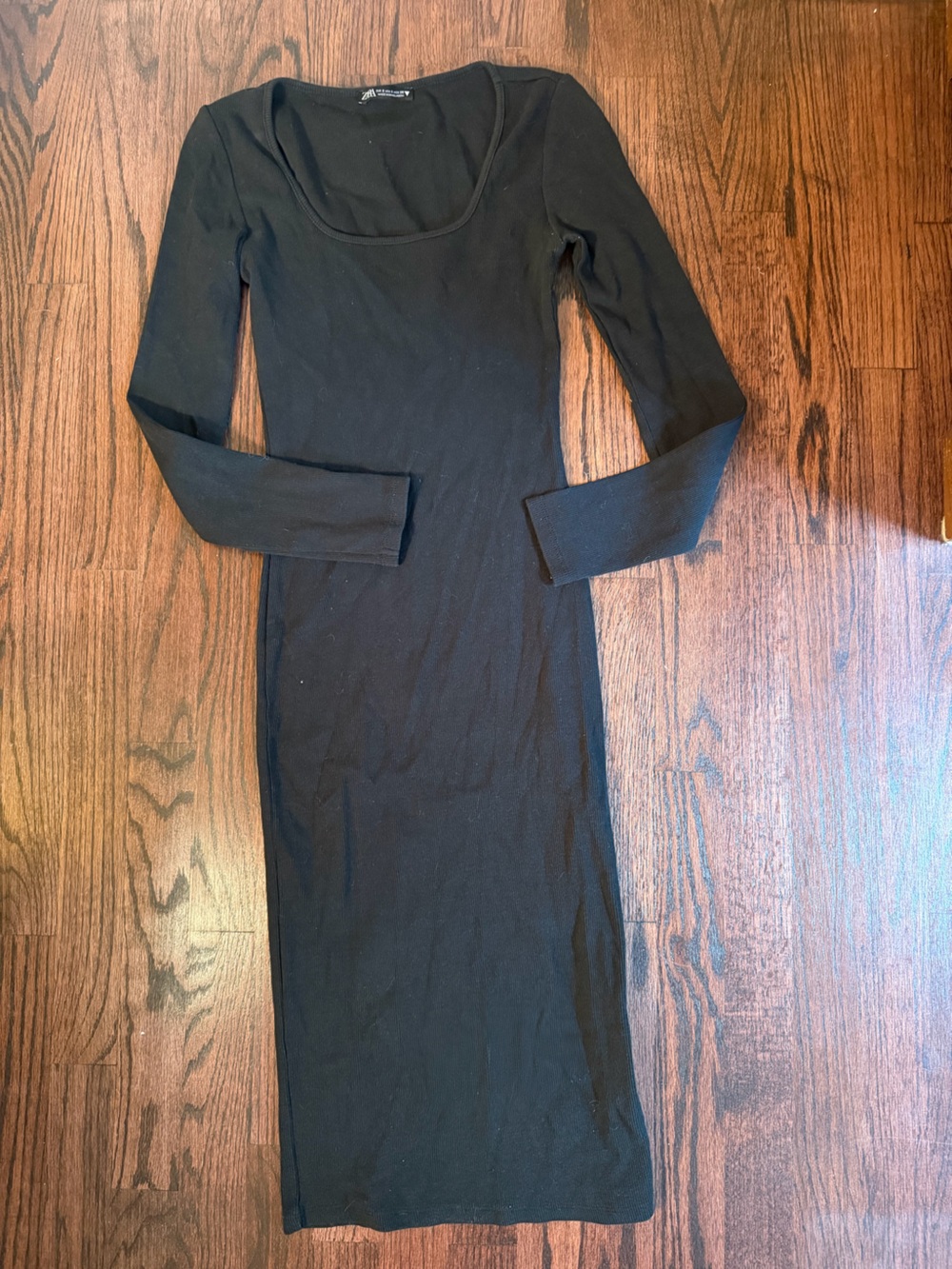 Zara Black Long Sleeve Bodycon Midi Dress